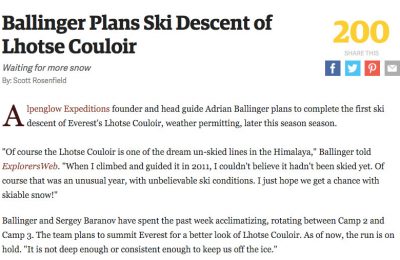 Outside Magazine – Lhotse Ski Plan