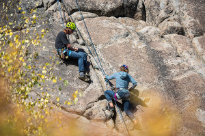 Rock climbers practice self rescue in Lake Tahoe, California