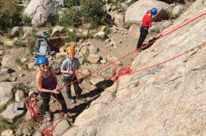 Family rock climbing on Donner Summit in Truckee California