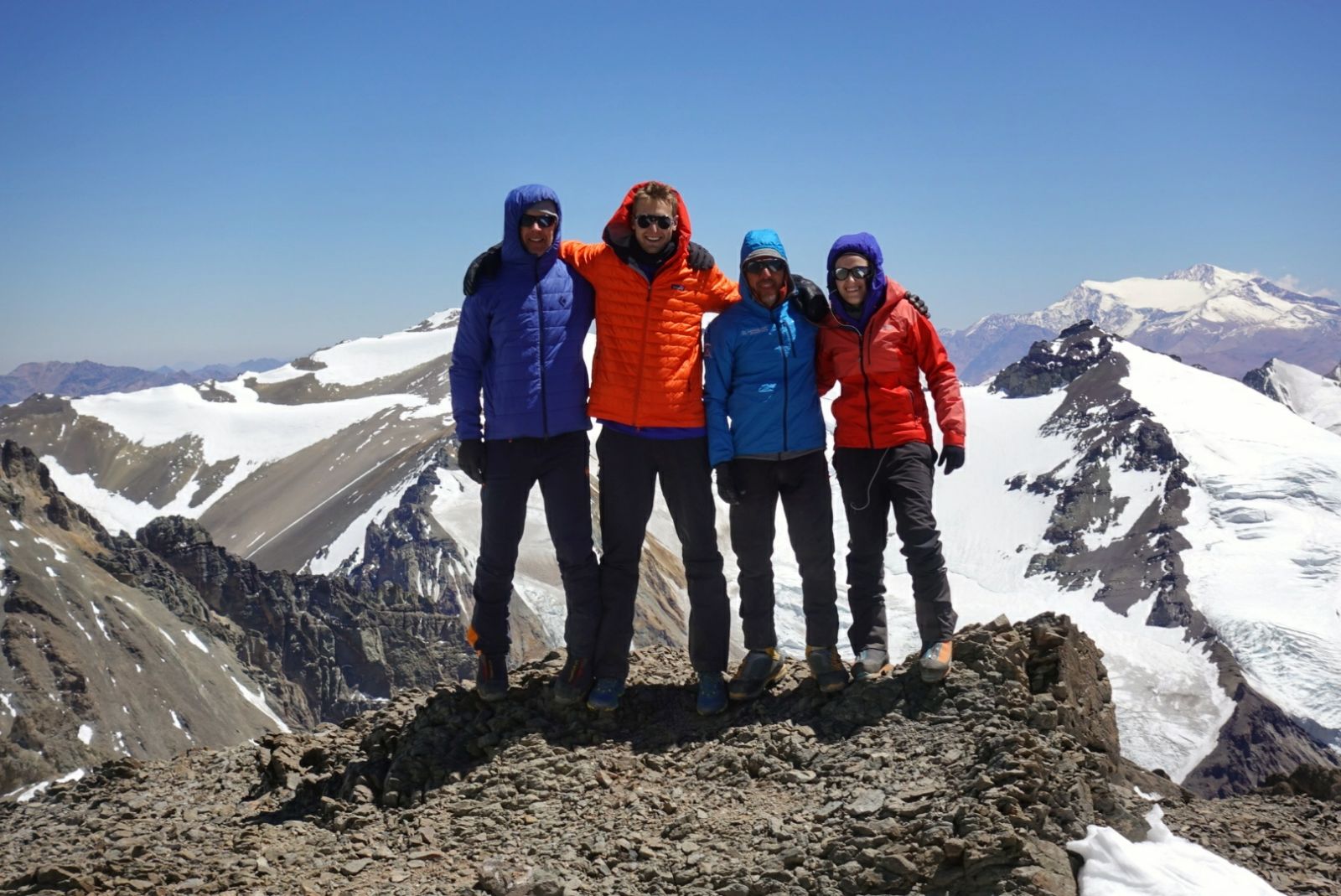 Alpenglow Expeditions climbing team at camp 2 on Aconcagua