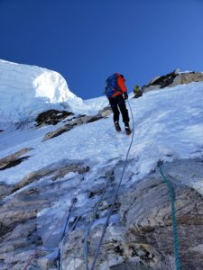 A climber rappels on Ama Dablam