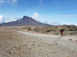 Hiking towards Kibo Hut on Kilimanjaro