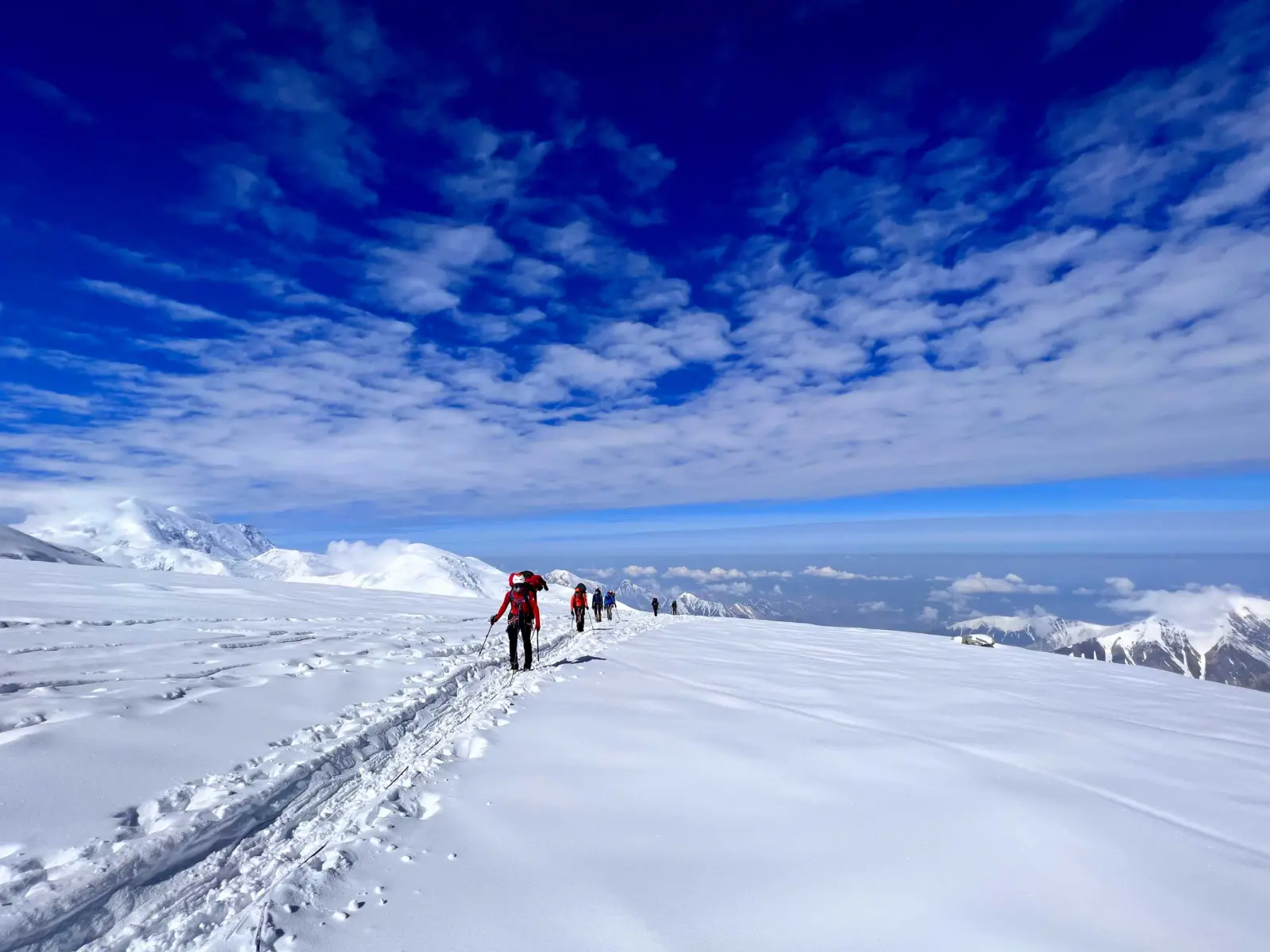 Clients skinning up Denali during a guided Denali Expedition
