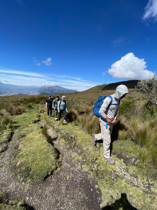 Intro to high-altitude mountaineering students on an acclimatization hike in Ecuador.