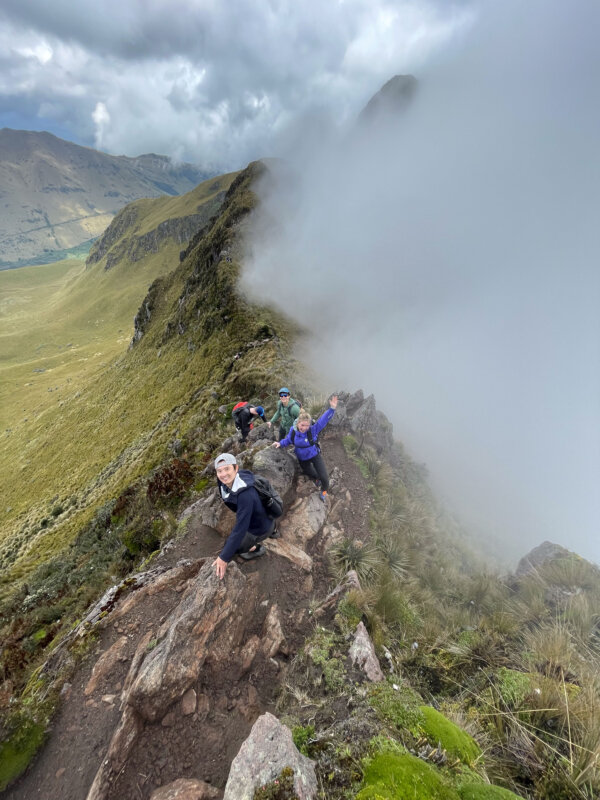Intro to high-altitude mountaineering students on an acclimatization hike in Ecuador.