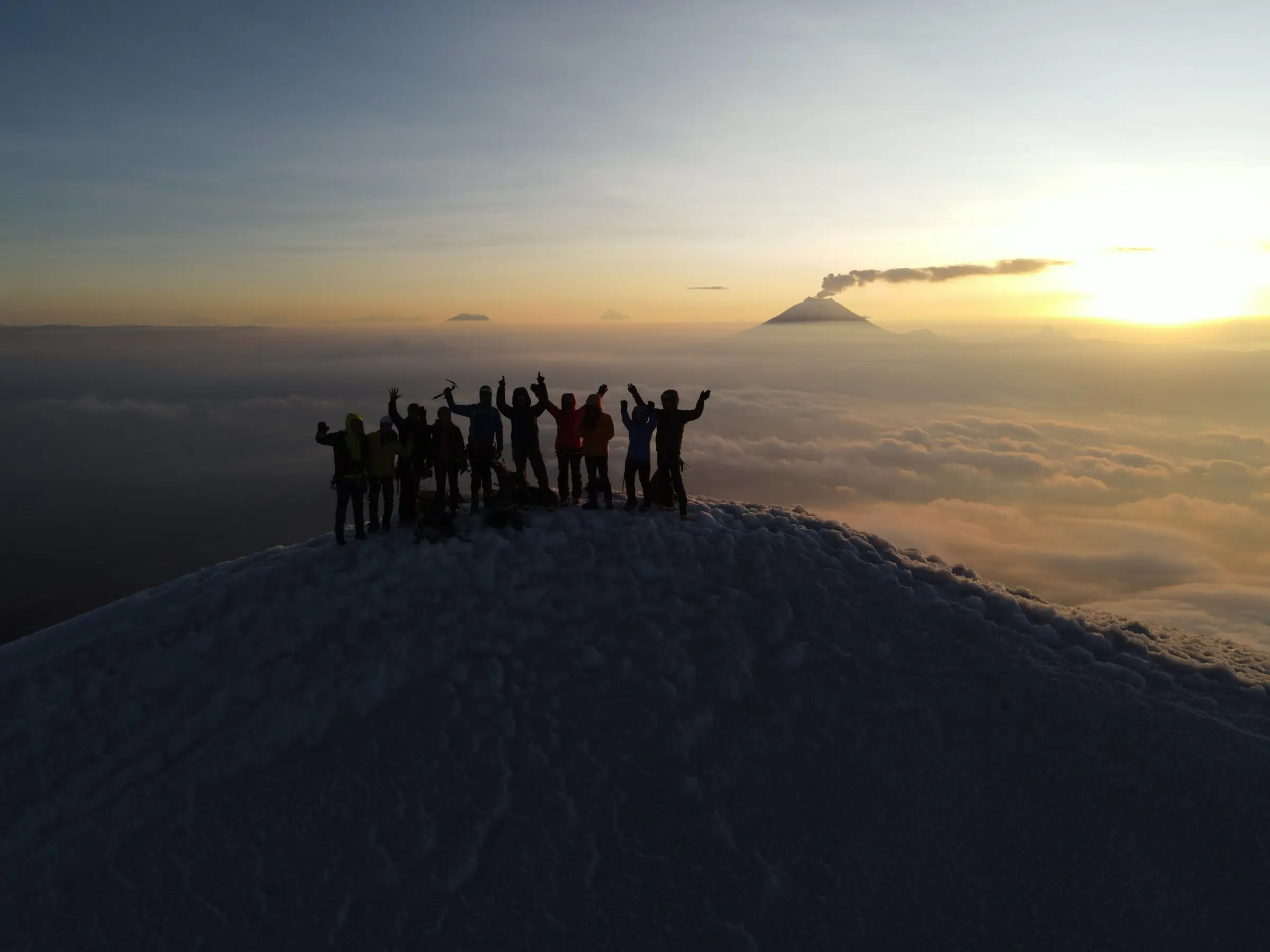 Beginner mountaineering students on an intro to high-altitude mountaineering course in Ecuador