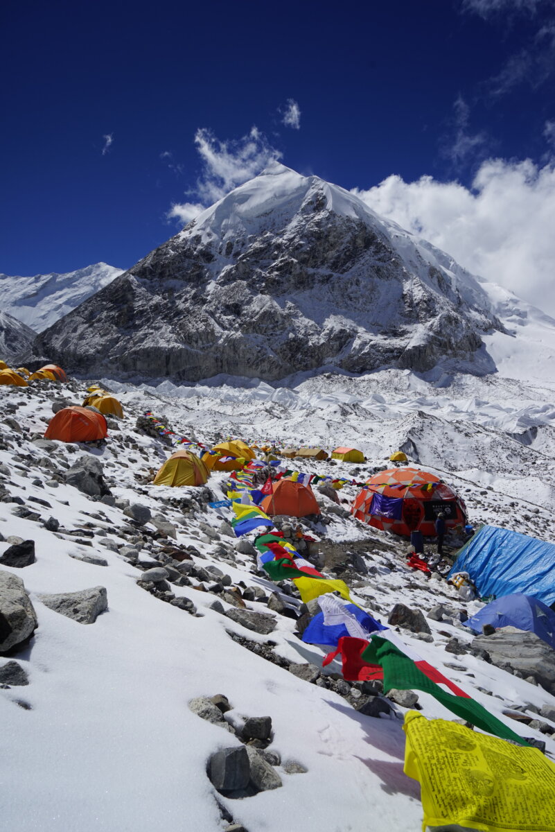 tents at a high camp on a Cho Oyu expedition with Alpenglow Expeditions