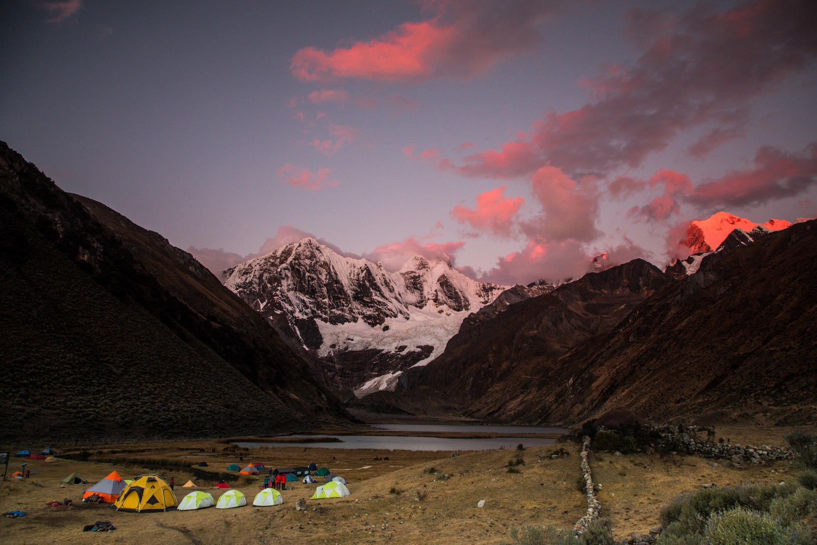 Sunset over a camp ground on the Cordillera Huayhuash Trek