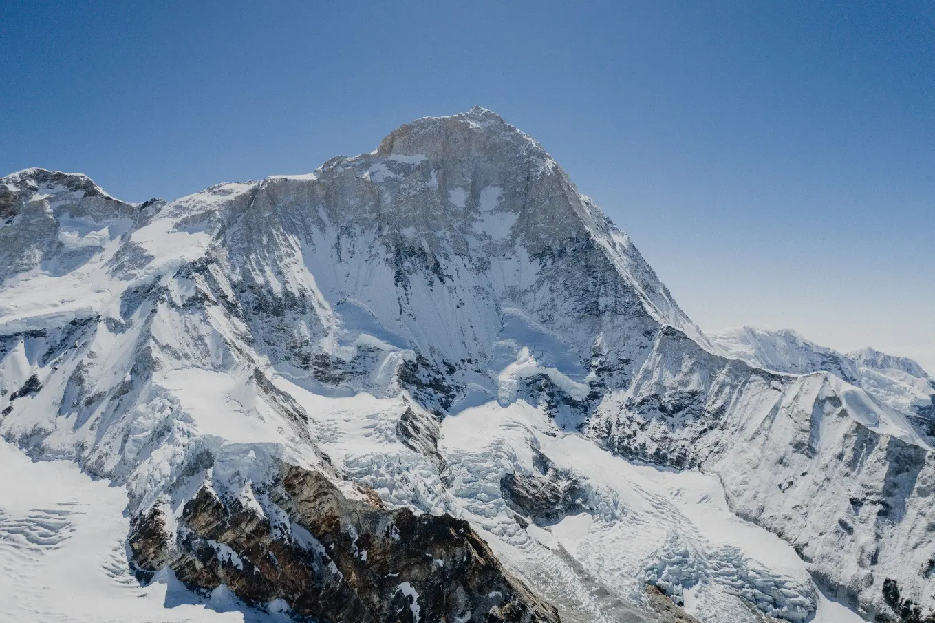 Climbers at high altitude on Makalu, the fifth highest mountain in the world, during an Alpenglow Expeditions Rapid Ascent™ expedition in Nepal