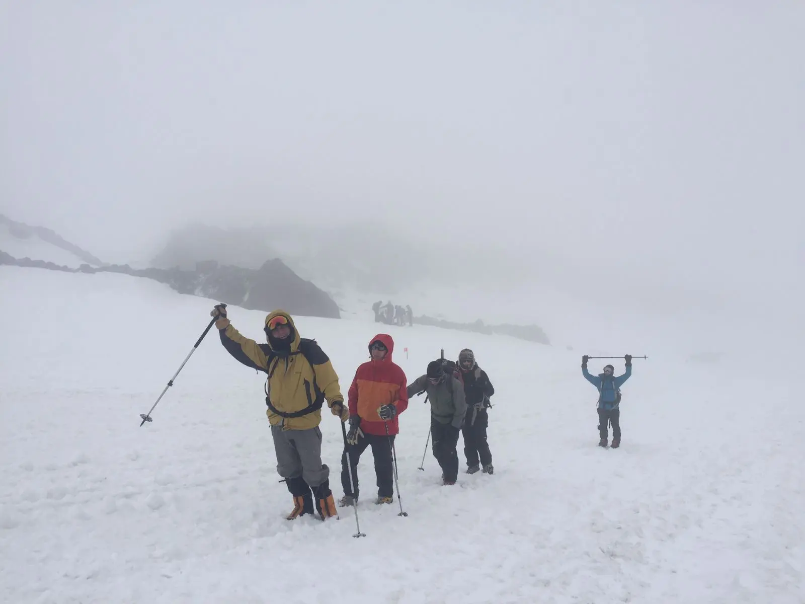 Clients hiking up during a guided Mount Elbrus Expedition