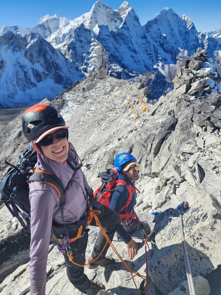 Ama Dablam Expedition clients climbing a ridge on Ama Dablam