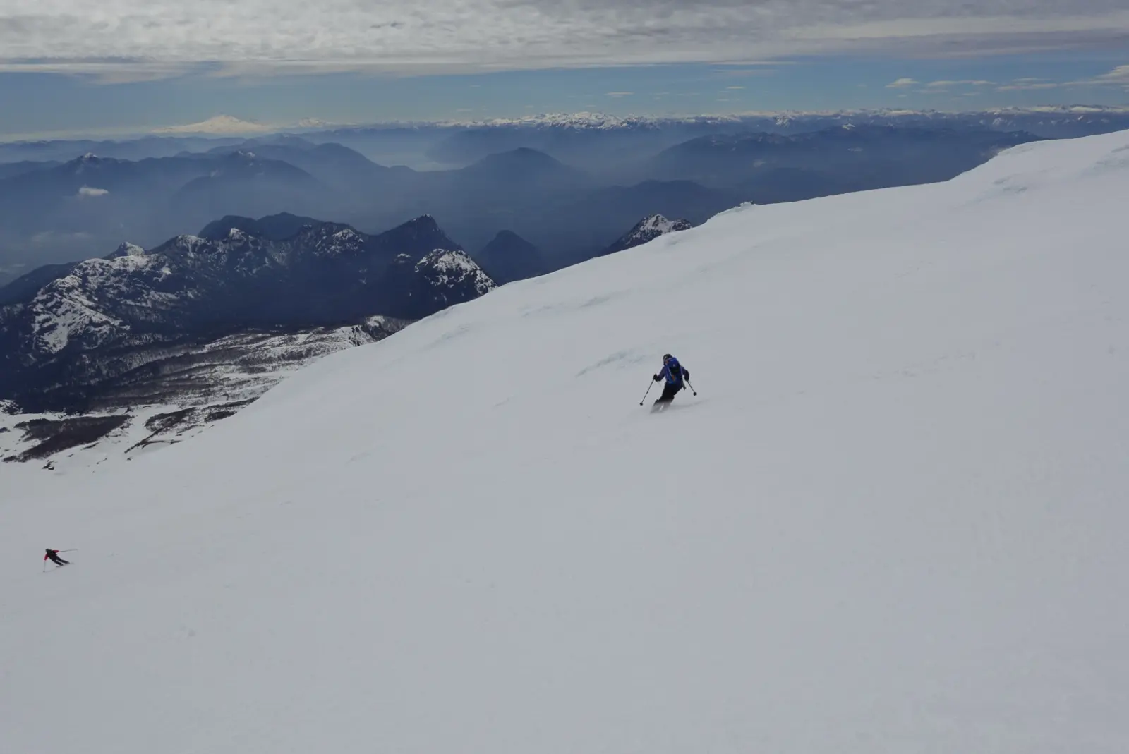 Ski mountaineer on the slope of a 6,000m peak in Chile with Alpenglow Expeditions' professionally guided ski mountaineering trip to Chile.