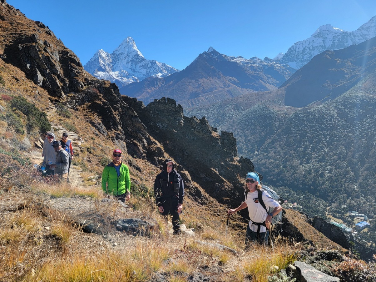 Trekkers on the trail towards Everest Base Camp.