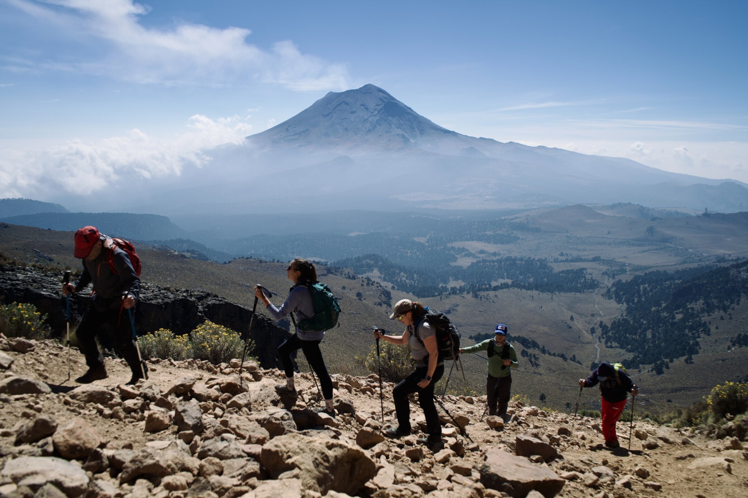 A group of climbers on an acclimatization hike before climbing the Volcanoes of Mexico
