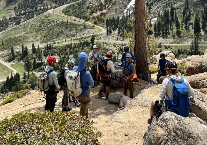 Alpenglow Expeditions guide training on the Tahoe Via Ferrata