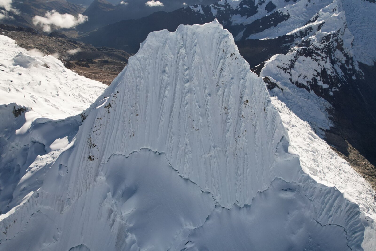 Drone footage of the summit of Alpamayo