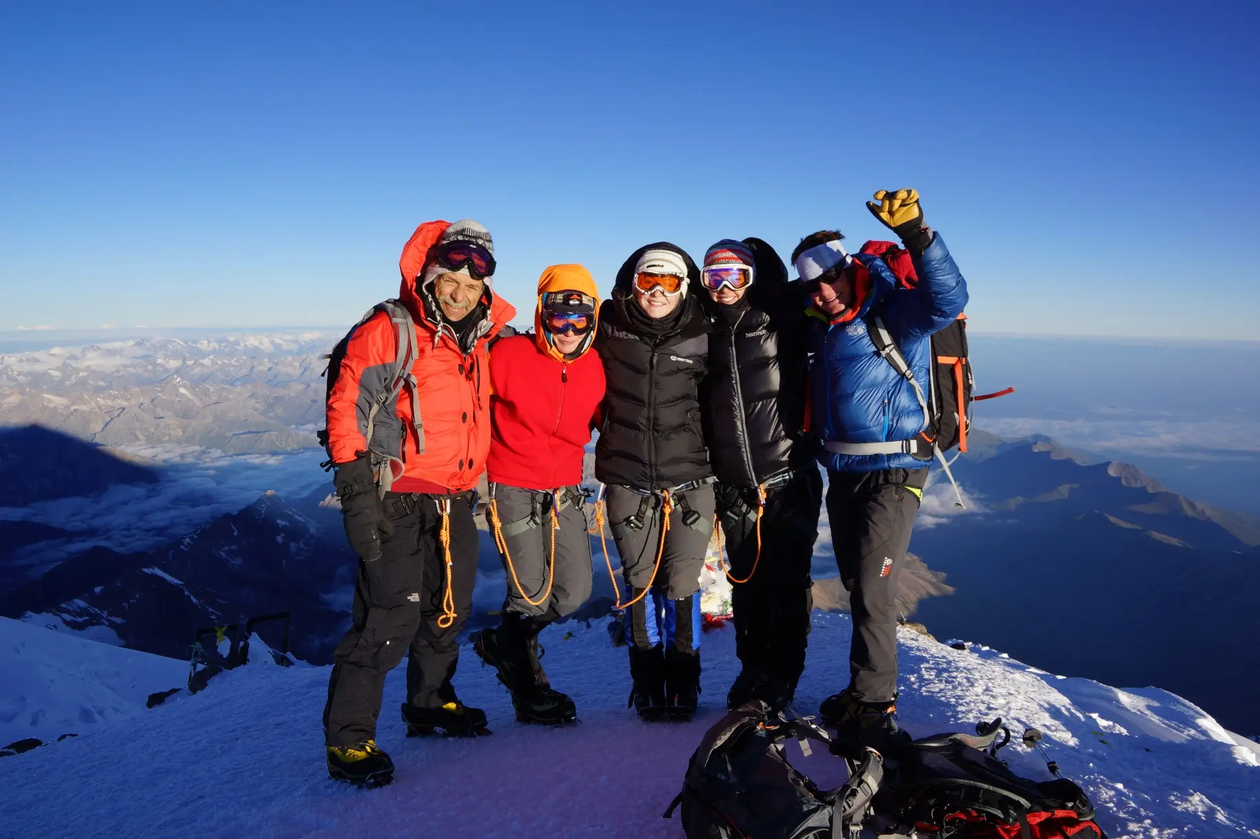Clients on the summit of Mount Elbrus