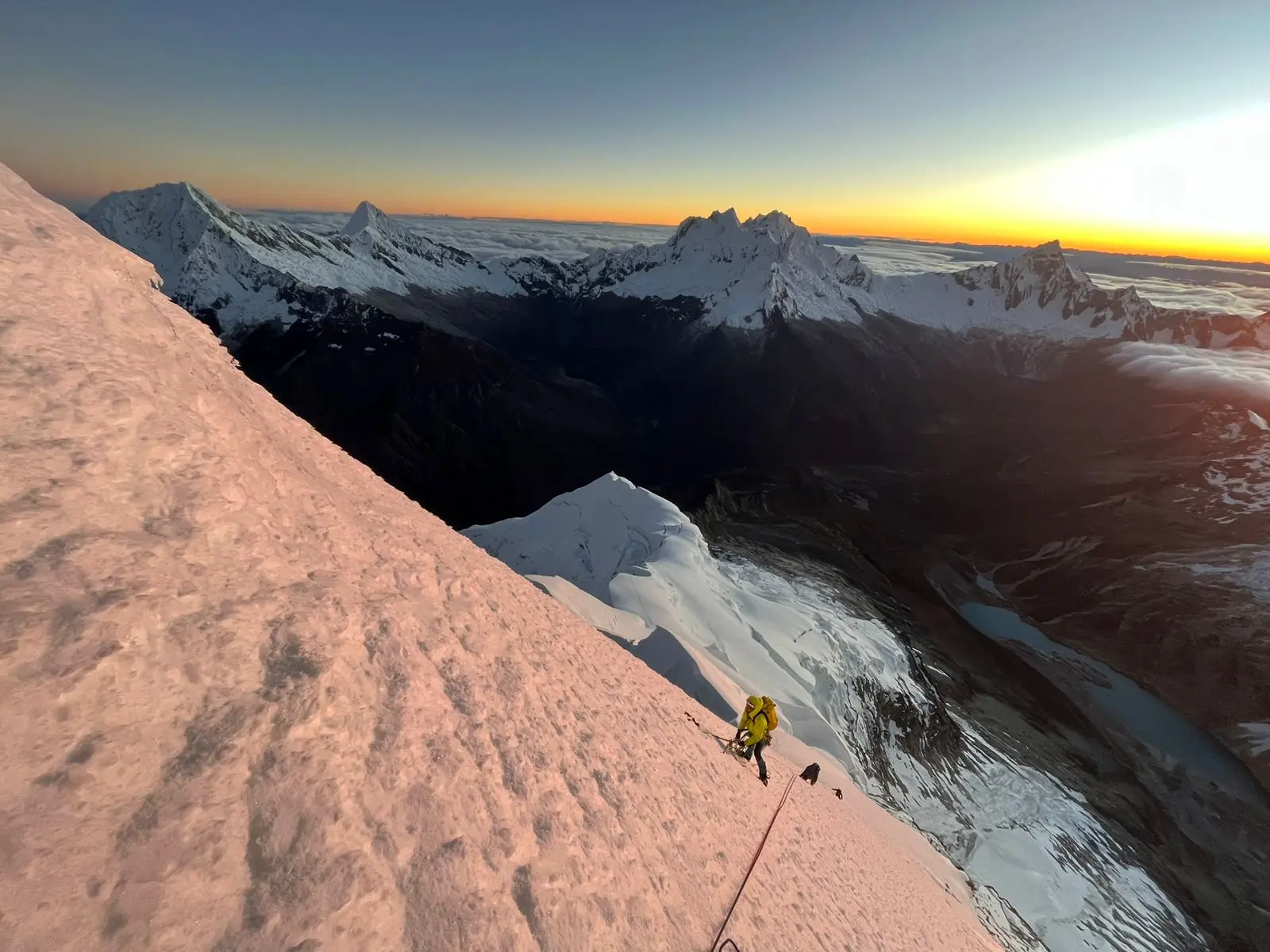 The glaciated summit pyramid of Artesonraju rising above the Cordillera Blanca in Peru, destination of an Alpenglow Expeditions advanced climbing expedition