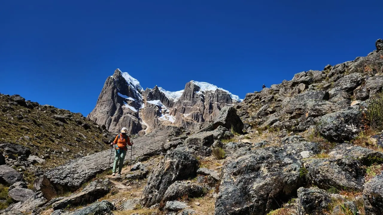 Hiker on the Cordillera Huayhuash Trek