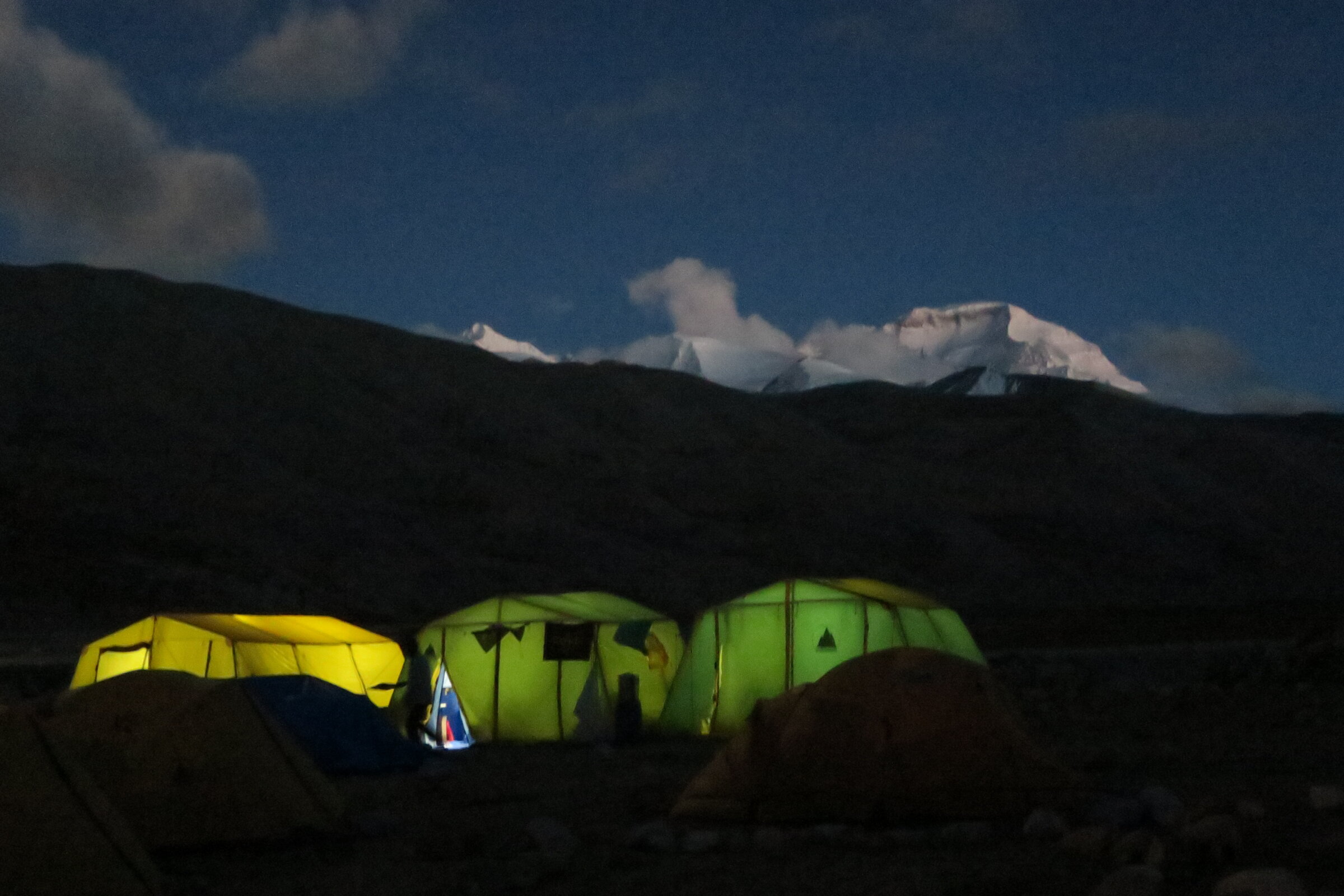 Tents glow in the dark on Cho Oyu.