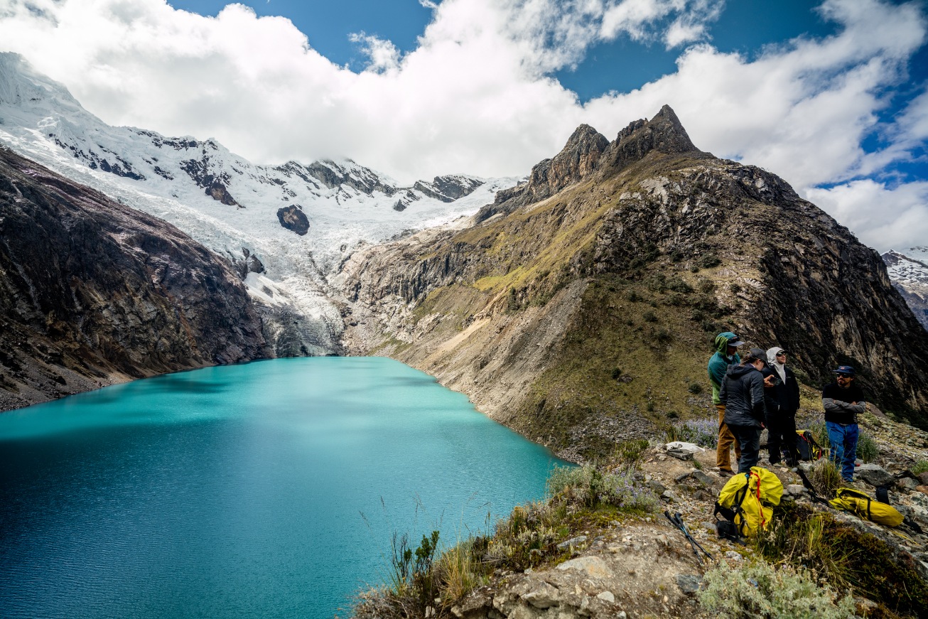 A high alpine lake that climbers see during an acclimatization hike before climbing Alpamayo.