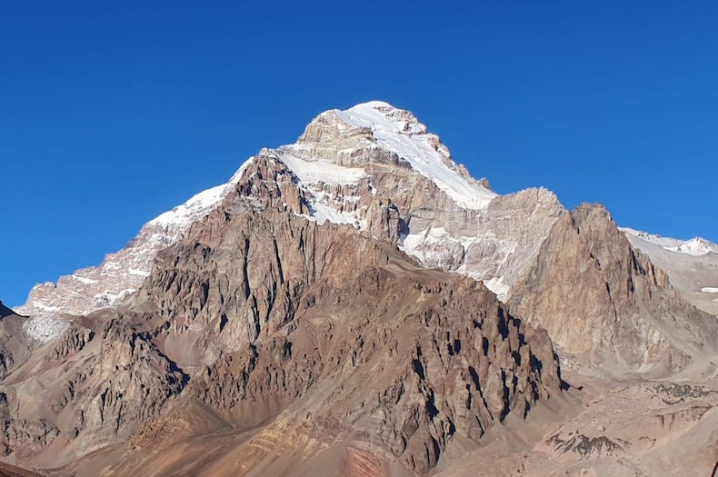 A view of the summit of Aconcagua, the tallest peak in South America.