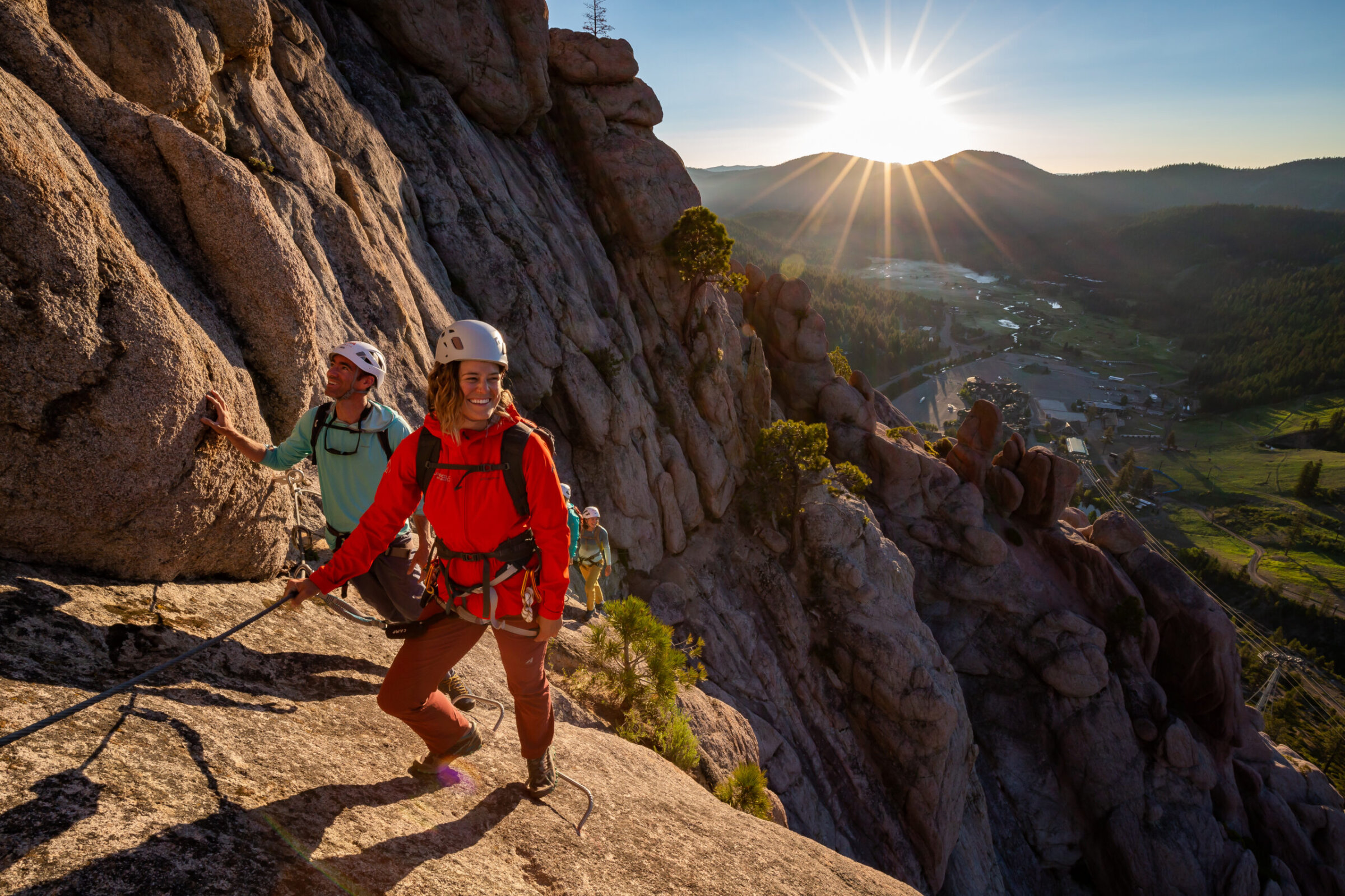 Climbers on the Tahoe Via Ferrata during the summer