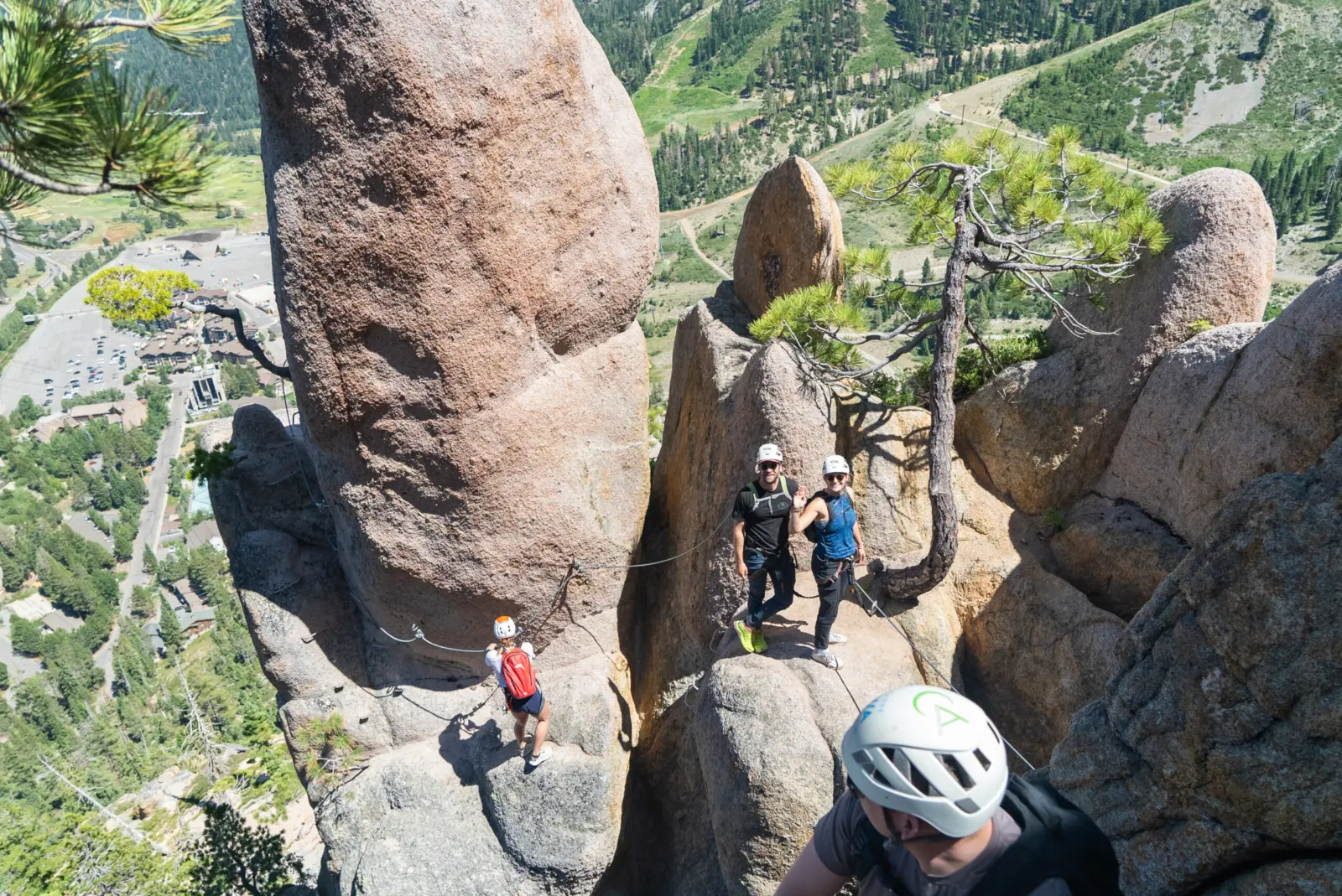Climbers on the Tahoe Via Ferrata during the summer