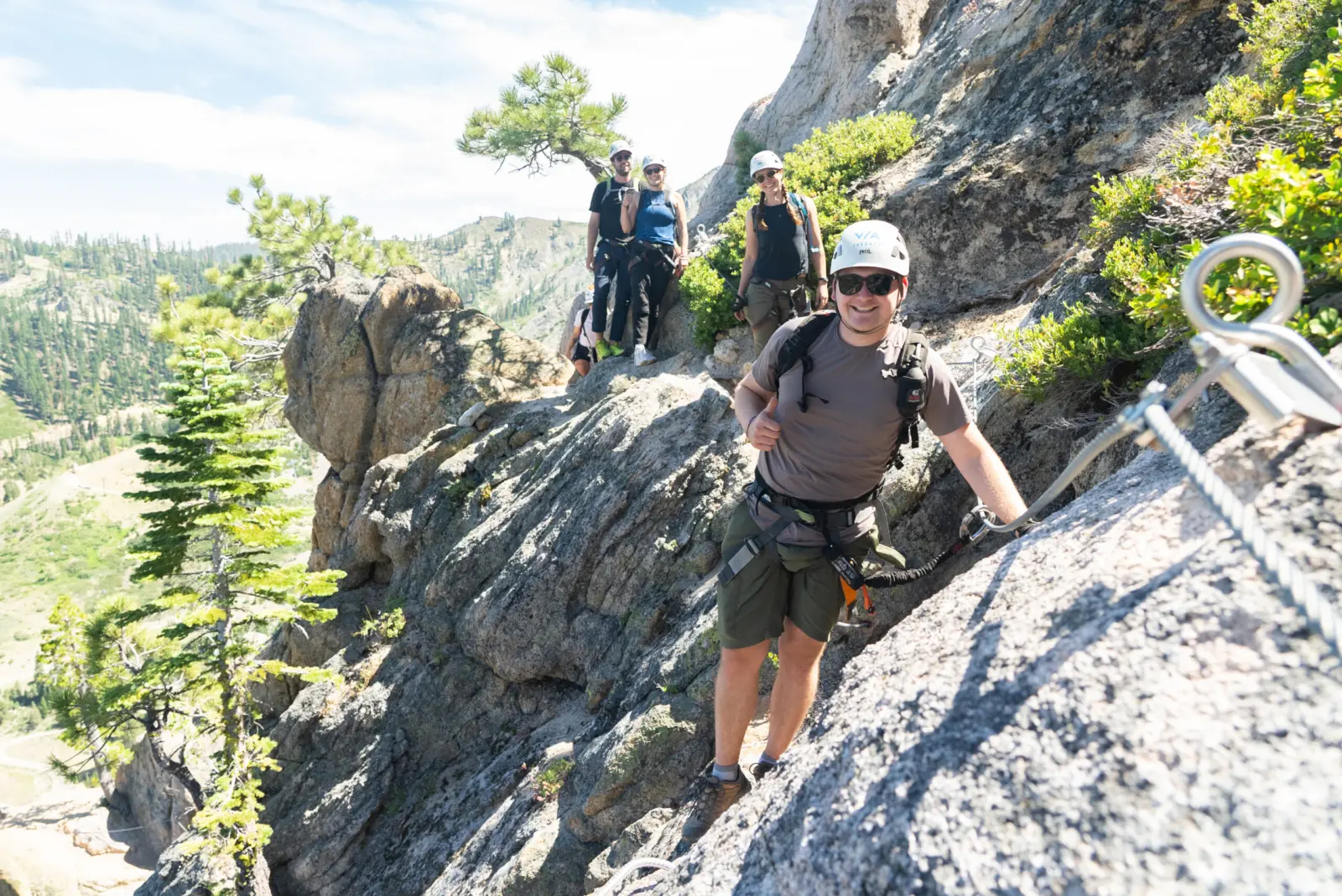 Climbers on the Tahoe Via Ferrata during the summer