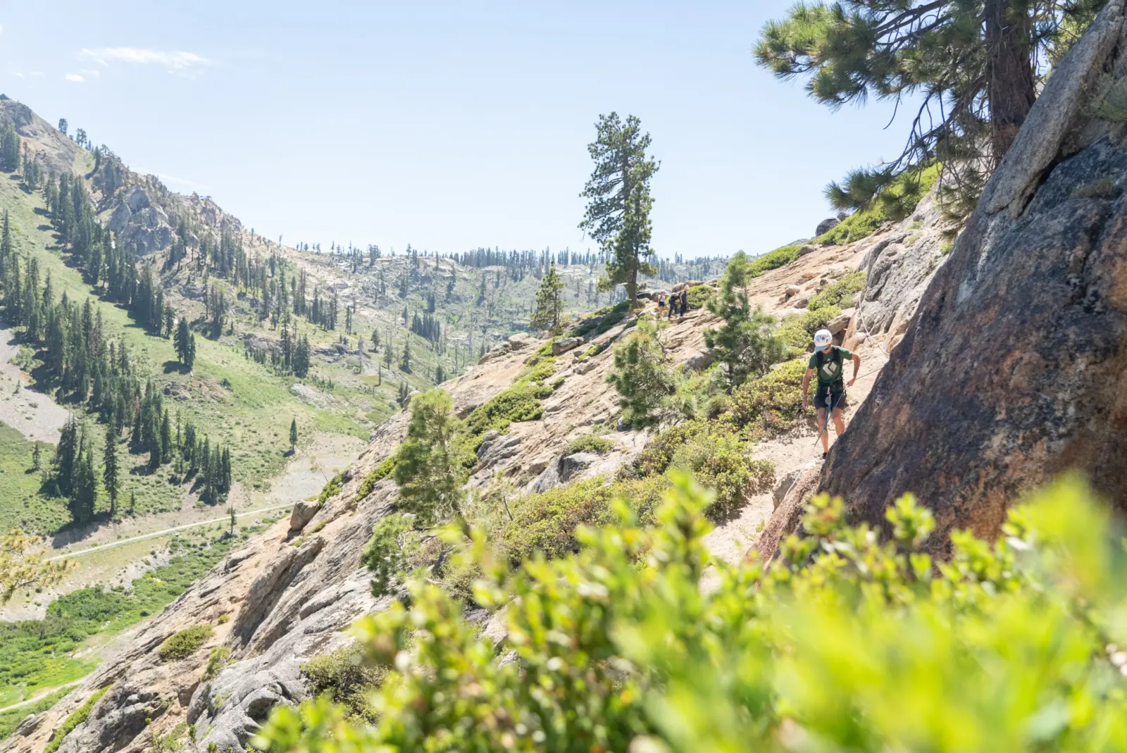 Climbers on the Tahoe Via Ferrata during the summer