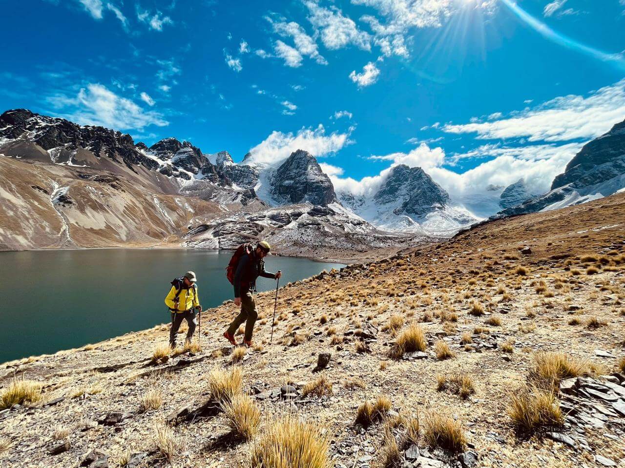 Acclimatizing on a hike near a lake in the mountains of Bolivia.