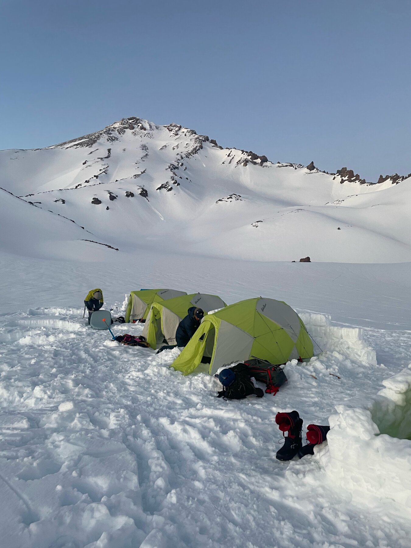 Overnight camp set up on Mount Shasta