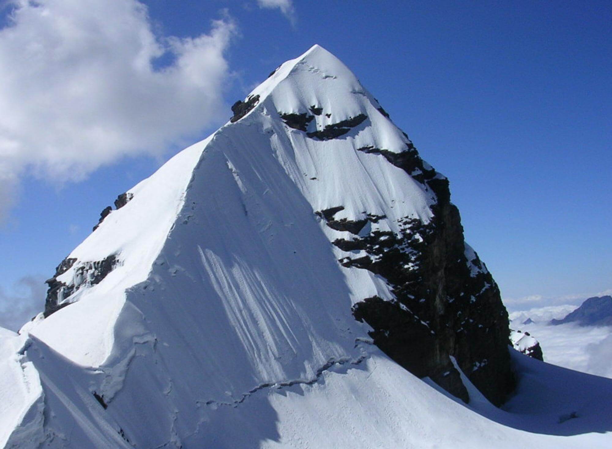 A view of the summit block of Pequeño Alpamayo in Bolivia. 