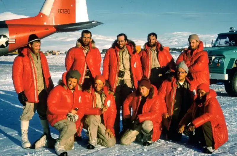 the 1966 Vinson Massif team stands in front of their plane