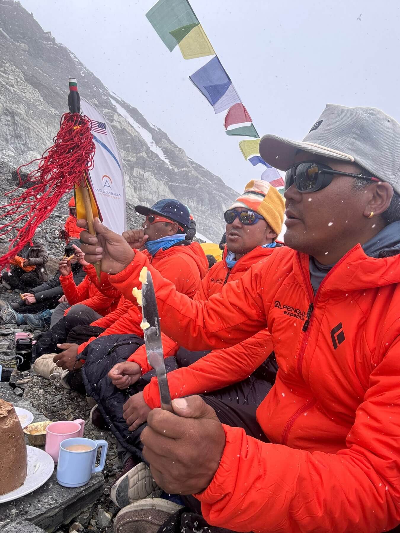 Puja ceremony during Alpenglow Expeditions 2024 Everest Expedition on the North Side