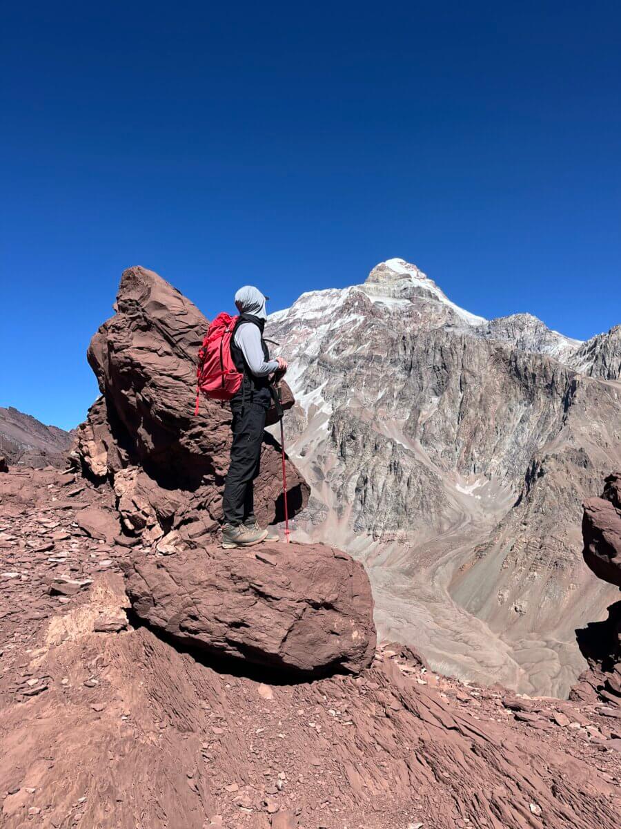 Climber looking up at Aconcogua
