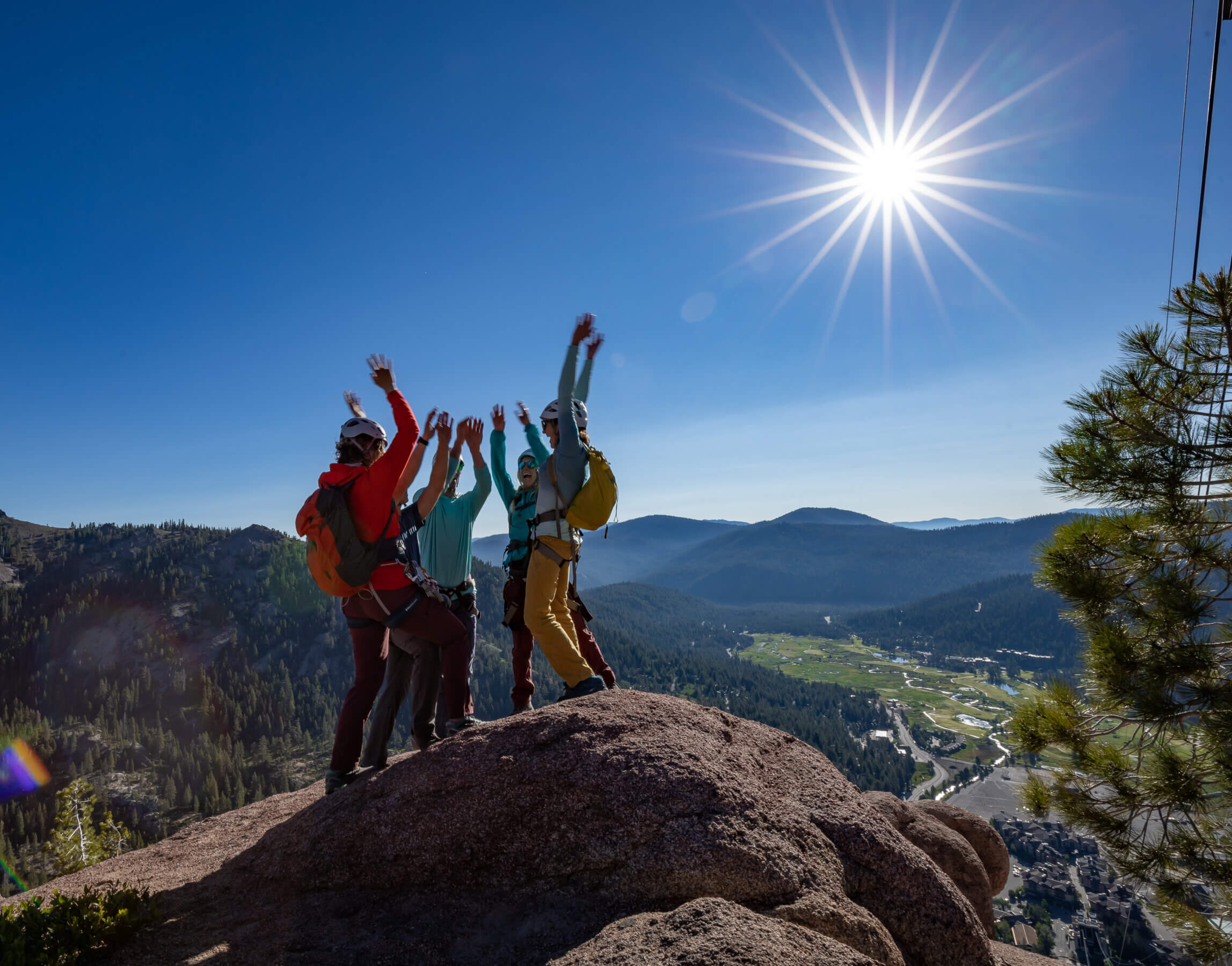 Group celebrating on the Tahoe Via Ferrata